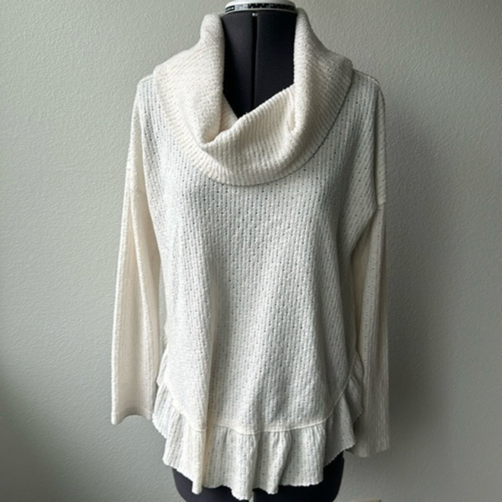 Anthropolgie top ivory baby doll size X Small wide neck Maeve brand